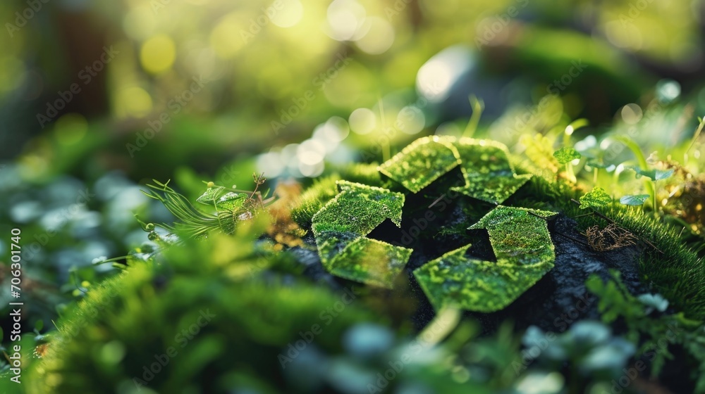 Poster a close up view of a tree trunk covered in lush green moss. this image can be used to depict nature,