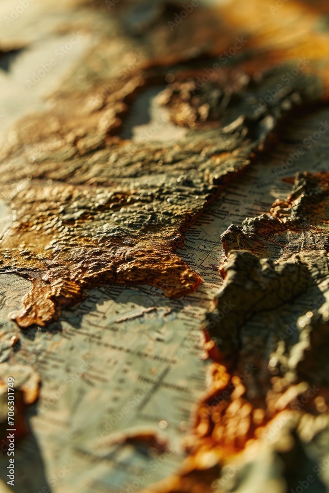 Poster a detailed close-up view of a map of the world. this image can be used for educational purposes or t