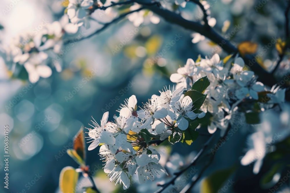 Poster a detailed view of a tree with beautiful white flowers. perfect for nature enthusiasts or gardeners 