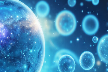 Fototapeta premium A close-up view of blue particles with a blurred background through a microscope.