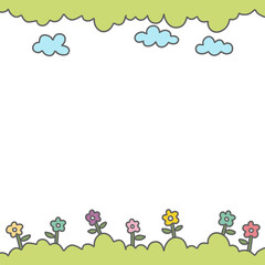 cute tiny colorful flowers with green leaf frame in white background. paper , note , planner , diary and presentation bg decoration.