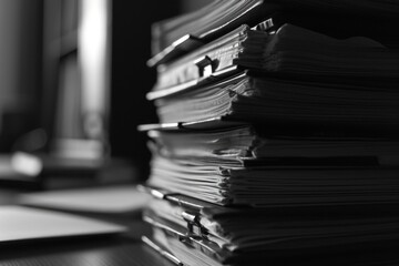 A stack of papers sitting on top of a desk. Suitable for office, business, and administrative concepts - obrazy, fototapety, plakaty