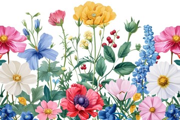 A vibrant assortment of flowers displayed against a clean white background. Perfect for adding a pop of color to any project
