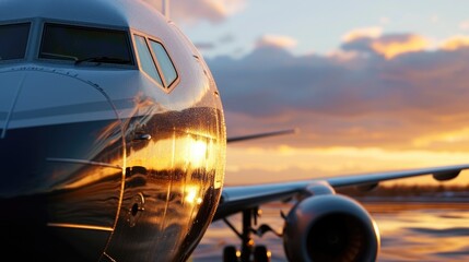 Fototapeta premium A large jetliner parked on the airport tarmac. Perfect for travel and aviation-related projects