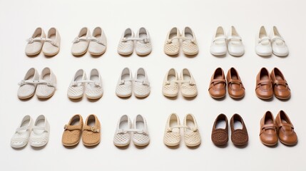 the versatility and variety of baby chapal shoes, capturing different styles and patterns against a pure white backdrop.