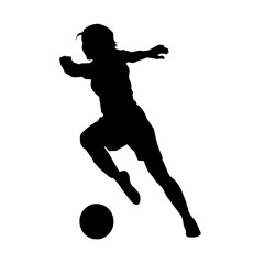 Fototapeta na wymiar Silhouette of a female soccer player kicking a ball. Silhouette of a football player woman in action pose.