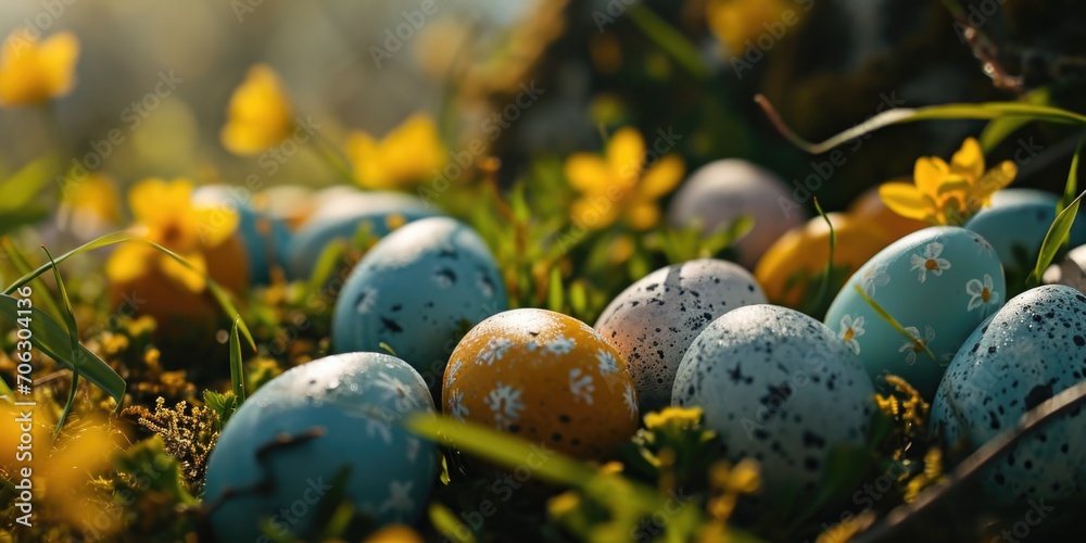 Aufkleber a bunch of eggs sitting on top of a lush green field. suitable for various uses