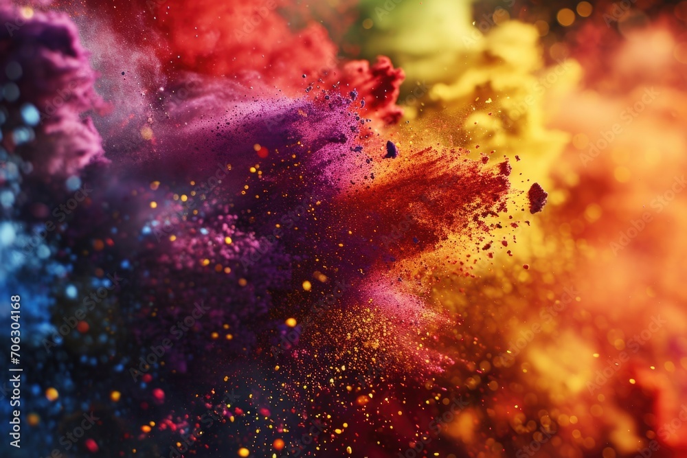 Poster A vibrant close-up image of a bunch of colored powder. Perfect for adding a burst of color and energy to your designs