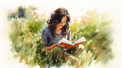 woman reading a book in the park