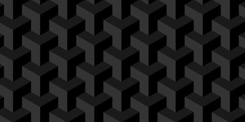 	
Black and gray seamless pattern Abstract cubes geometric tile and mosaic wall or grid backdrop hexagon technology. Black and gray geometric block cube structure backdrop grid triangle background.