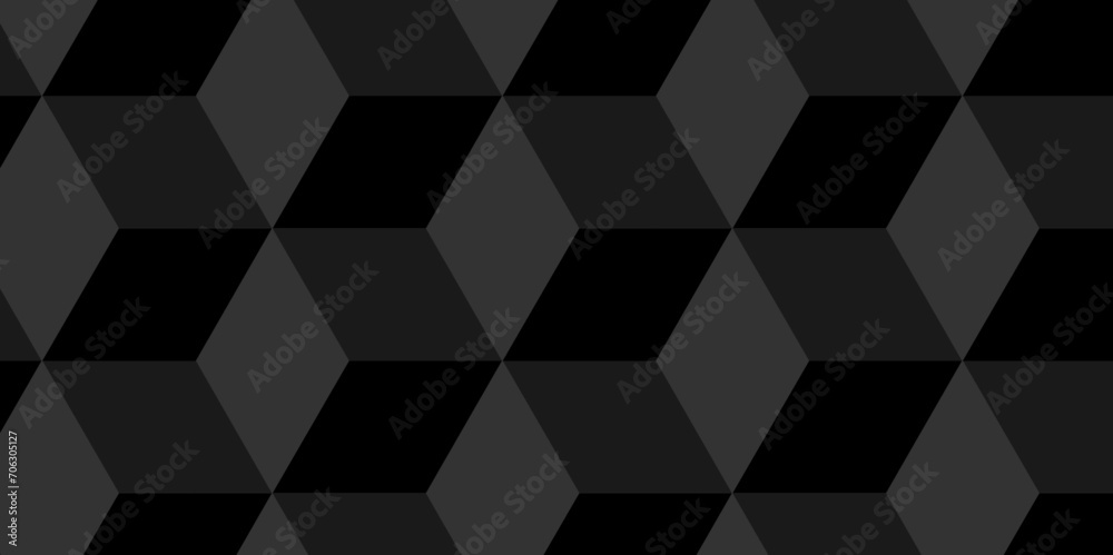 Wall mural black and gray seamless pattern abstract cubes geometric tile and mosaic wall or grid backdrop hexag