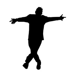 Silhouette of a slim male in dance pose. Silhouette of a man dancing.