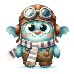 Fototapeta premium watercolor cute monster worker set clipart
