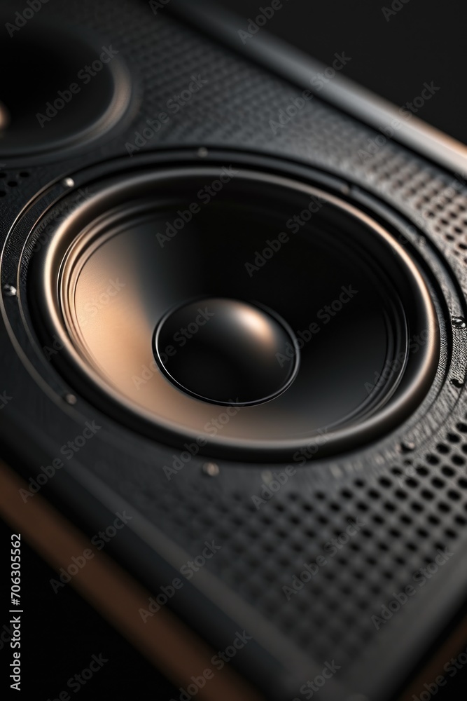 Aufkleber A close-up view of a speaker placed on a table. Suitable for various audio-related projects