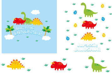 Dino funny characters, dinosaur cartoon elements. Pterodactyl and t-rex, adorable dinos. 