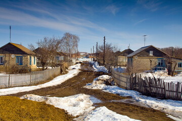 Village street on a spring sunny day