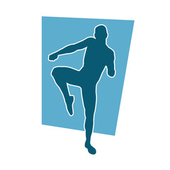 Silhouette of a male doing martial art kick pose. Silhouette of a martial art male doing kicking pose.