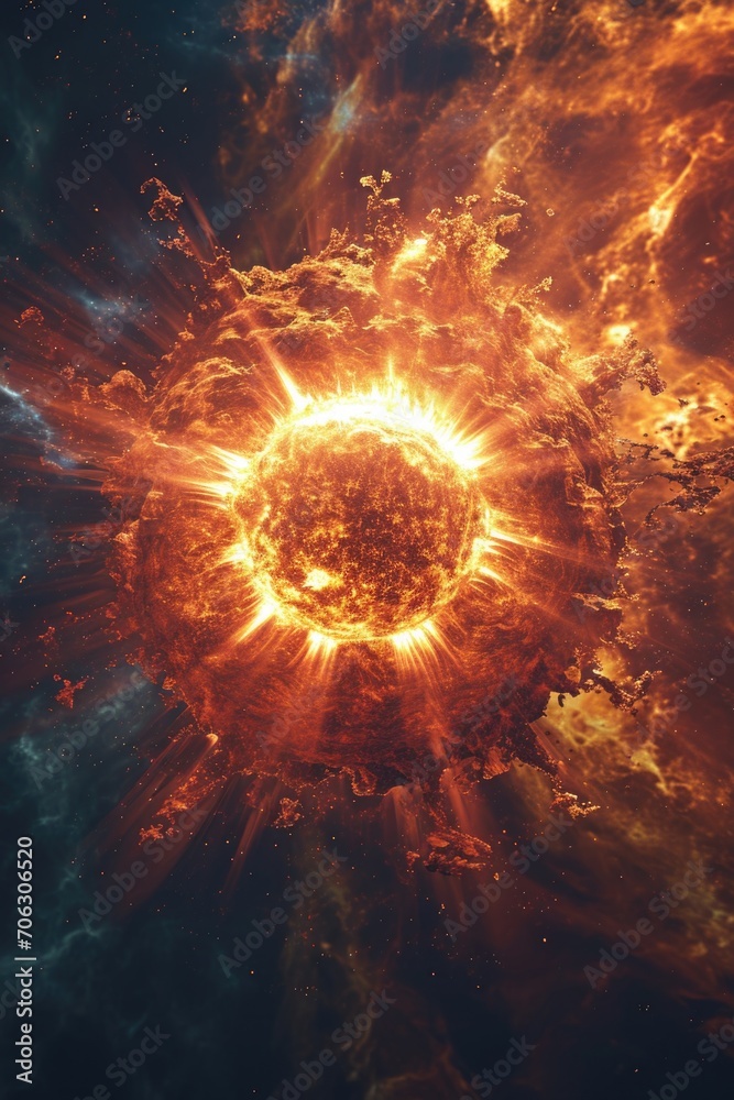 Poster A captivating image capturing a powerful explosion of fire in the sky. Perfect for adding excitement and energy to any project or design