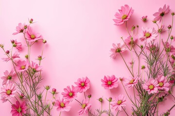 pink background, flowers