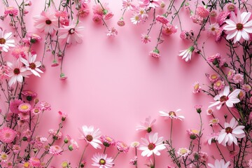 pink background, flowers, pattern 