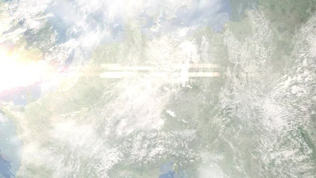 Zoom in from space and focus on Greiz, Germany. 3D Animation. Background for travel intro. Elements of this image furnished by NASA.