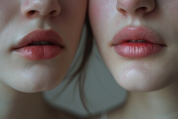 Close-up view of two women's lips. Perfect for beauty and cosmetics-related projects