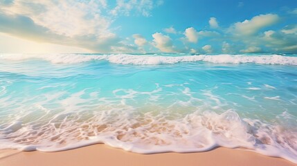 ocean shore with turquoise pink wave. ocean holiday concept, paradise view