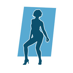 Silhouette of a slim female in dance pose. Silhouette of a woman dancing.