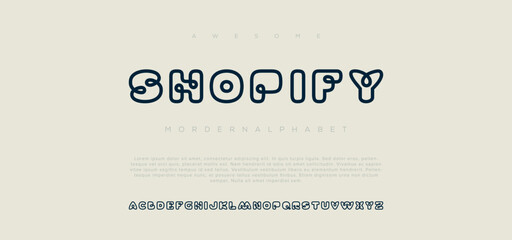 Shopify Modern minimal abstract alphabet fonts. Typography technology, electronic, movie, digital, music, future, logo creative font. vector illustration - obrazy, fototapety, plakaty