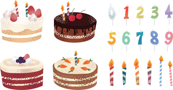 various cakes and cake candle Illustrations