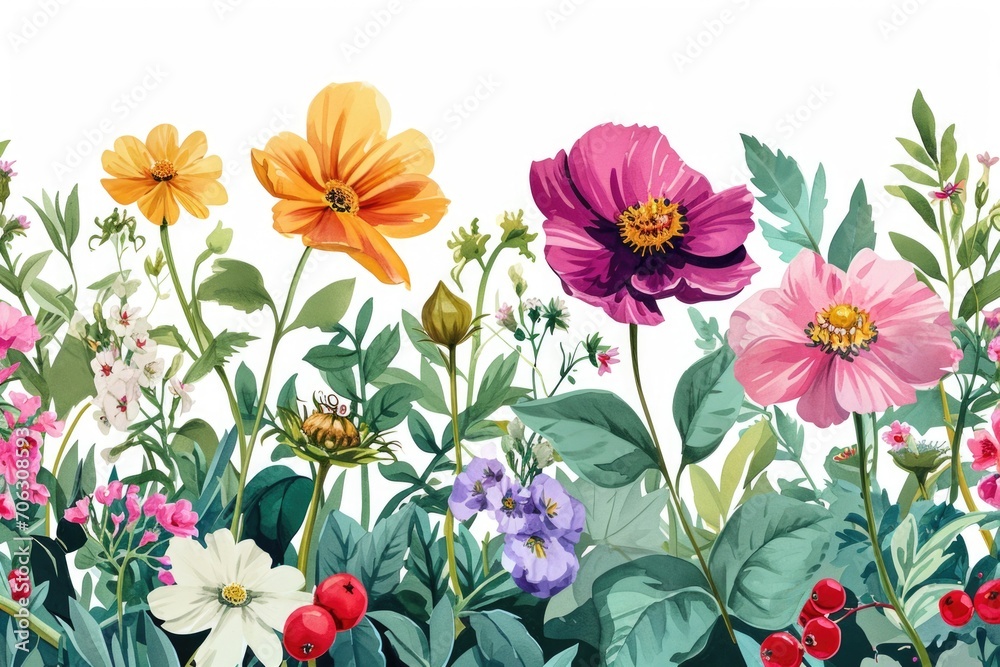 Aufkleber A group of vibrant and colorful flowers on a clean white background. Perfect for adding a pop of color to any project or design