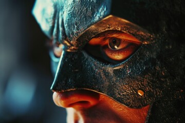 Close-up photo of a person wearing a mask. This image can be used to illustrate safety measures, protection, health, or the current pandemic situation