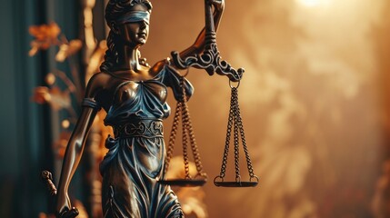 A statue of Lady Justice holding a sword. Perfect for legal and justice-related concepts - obrazy, fototapety, plakaty