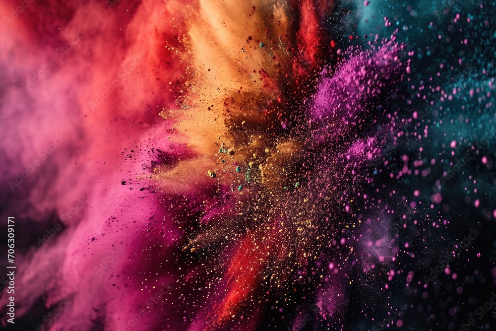 Fototapete A vibrant and dynamic image capturing a colorful explosion of powder in the air. Perfect for adding a burst of energy and excitement to any project or design