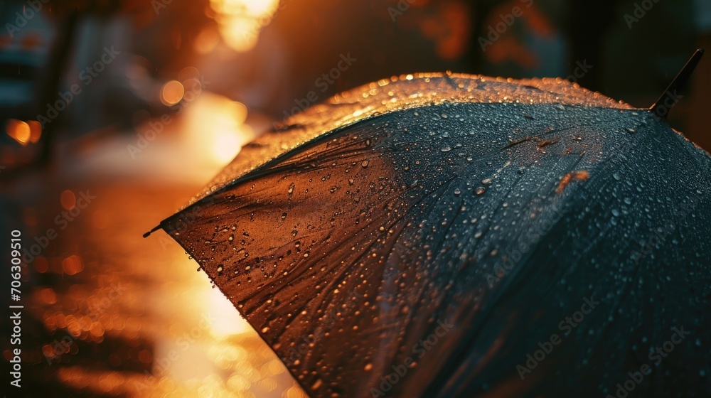 Poster a person holding an umbrella in the rain. this image can be used to depict protection from the eleme