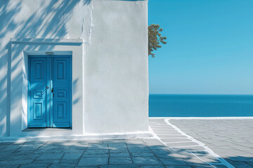 Summer Mediterranean beautiful white and blue minimalist building
