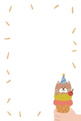 brown dog on colorful ice cream and yellow sprinkle in birthday party theme frame , background decoration.