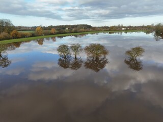 aerial view of extreme flooding from the River Derwent Breaching its banks North Yorkshire 2024