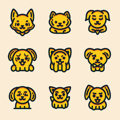 Cute Dog Cartoon Icon Set illustration Vector Design Emblem