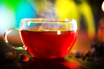 Cup of Healthy Tea over Nature Green background. Herbal Tea
