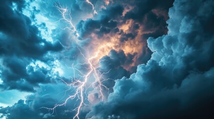 A picture of a sky with dramatic clouds and lightning. Perfect for adding excitement and intensity to any project - obrazy, fototapety, plakaty
