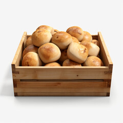 homemade potato buns on a wooden box with transparent background created with Generative Ai