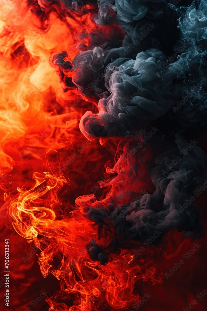Poster close-up shot of red and black smoke. perfect for adding a dramatic touch to your designs or project