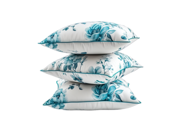 White And Turquoise Luxury Pillow With Floral Pattern On Transparent Background