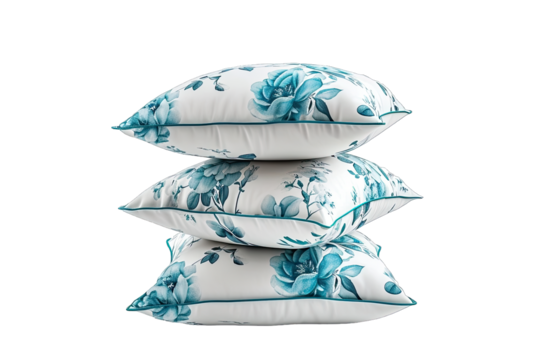 White And Turquoise Luxury Pillow With Floral Pattern On Transparent Background - Powered by Adobe