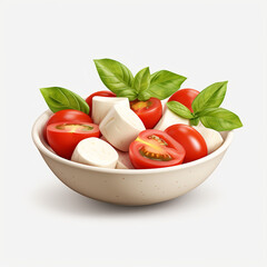 bowl of fresh tomato and mozzarella cheese with basil on a transparent background created with Generative Ai