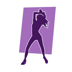 Silhouette of a slim female in dance pose. Silhouette of a woman dancing.
