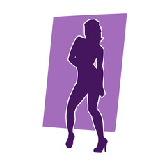Silhouette of a slim female in dance pose. Silhouette of a woman dancing.
