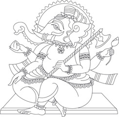 Illustration of Lord Ganpati/Ganesha drawn in Pinguli folk art style of Maharashtra India. for textile printing, logo, wallpaper	