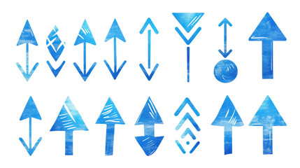 Blue vector arrow set of different shapes different shadows on white background 
